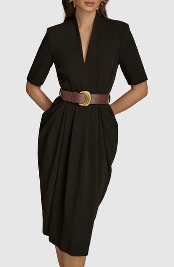 【Donna Karan New York】Notched Collar Belted Dress Donna Karan New York Women's Notched Collar Belted Dress
