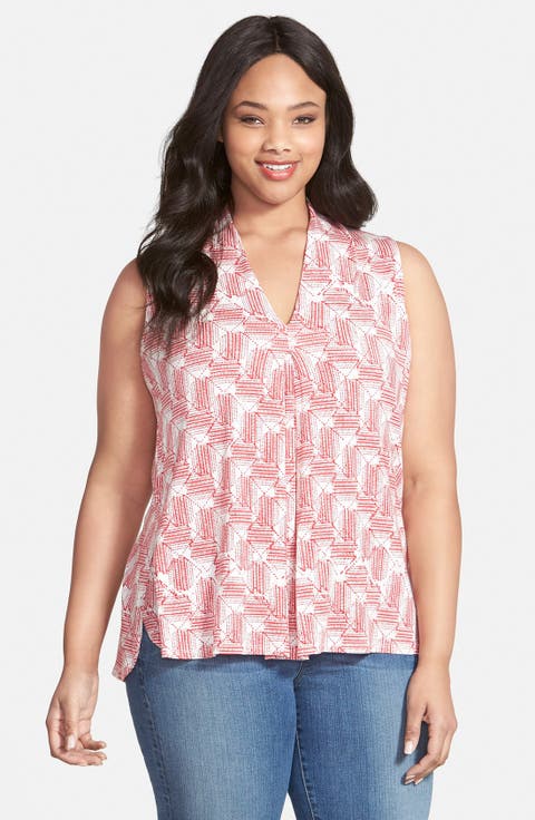 'Aryn' Sleeveless V-Neck Jersey Top (Plus Size)