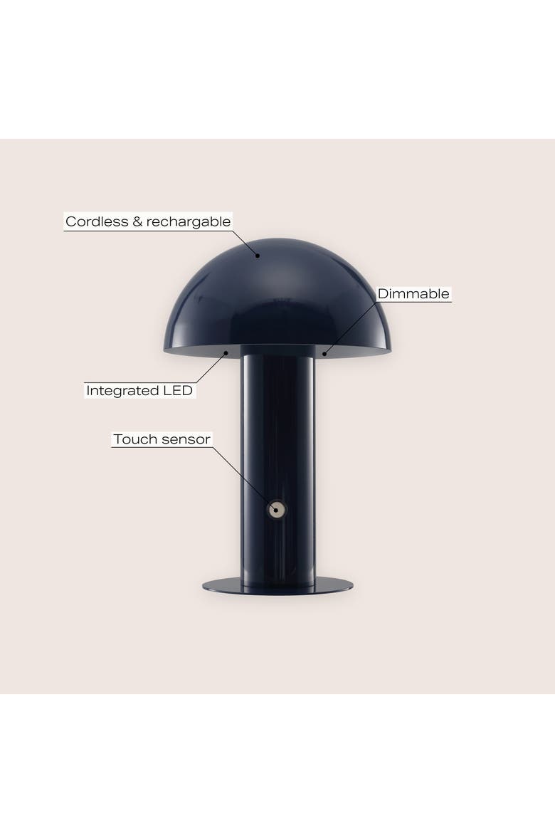 Boletus Contemporary Bohemian Rechargeable/Cordless Iron Integrated Portable LED Mushroom Table Lamp, Alternate, color, Navy