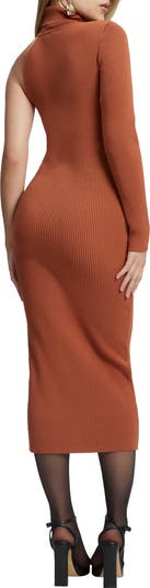 Asymmetric Single Long Sleeve Midi Dress