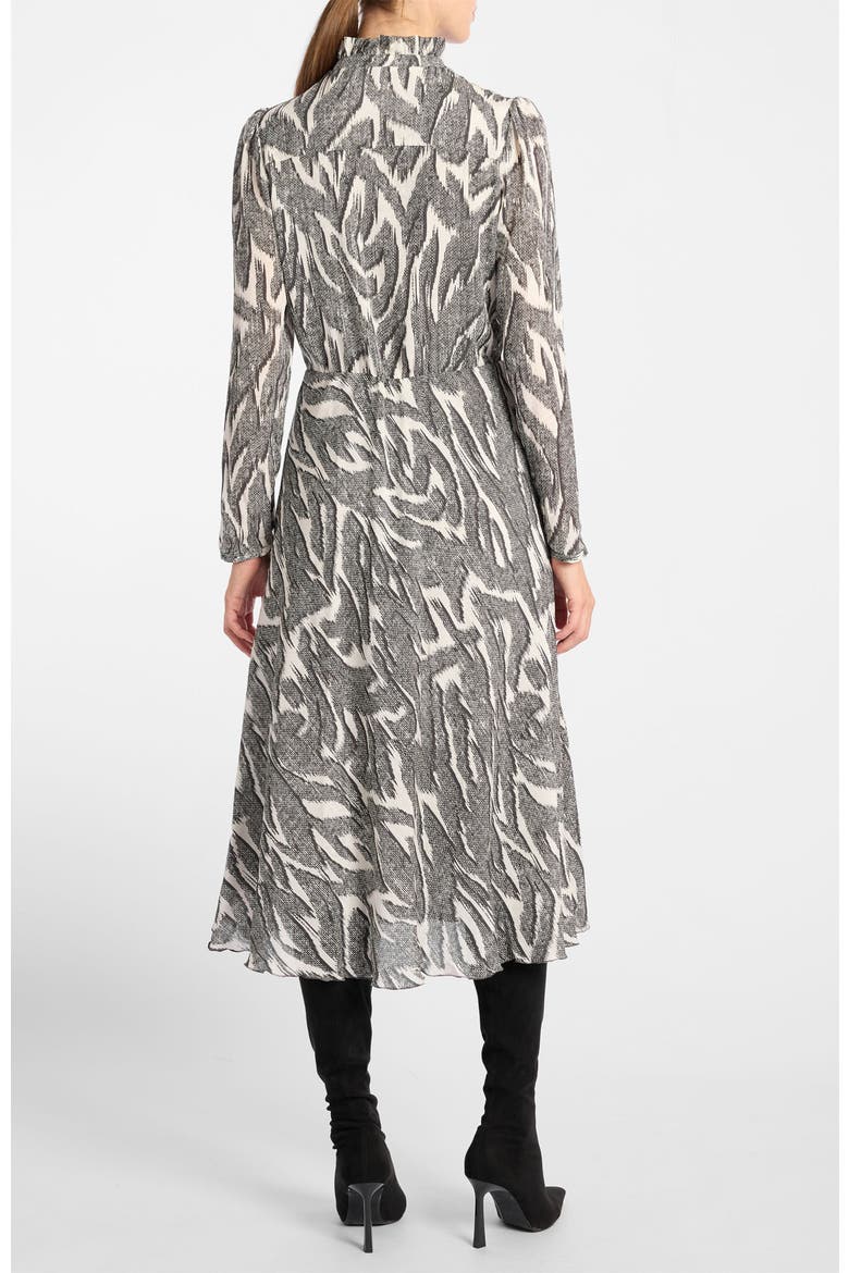 Irina Ruffle-Neck Buttoned Midi Dress, Alternate, color, Onyx Multi
