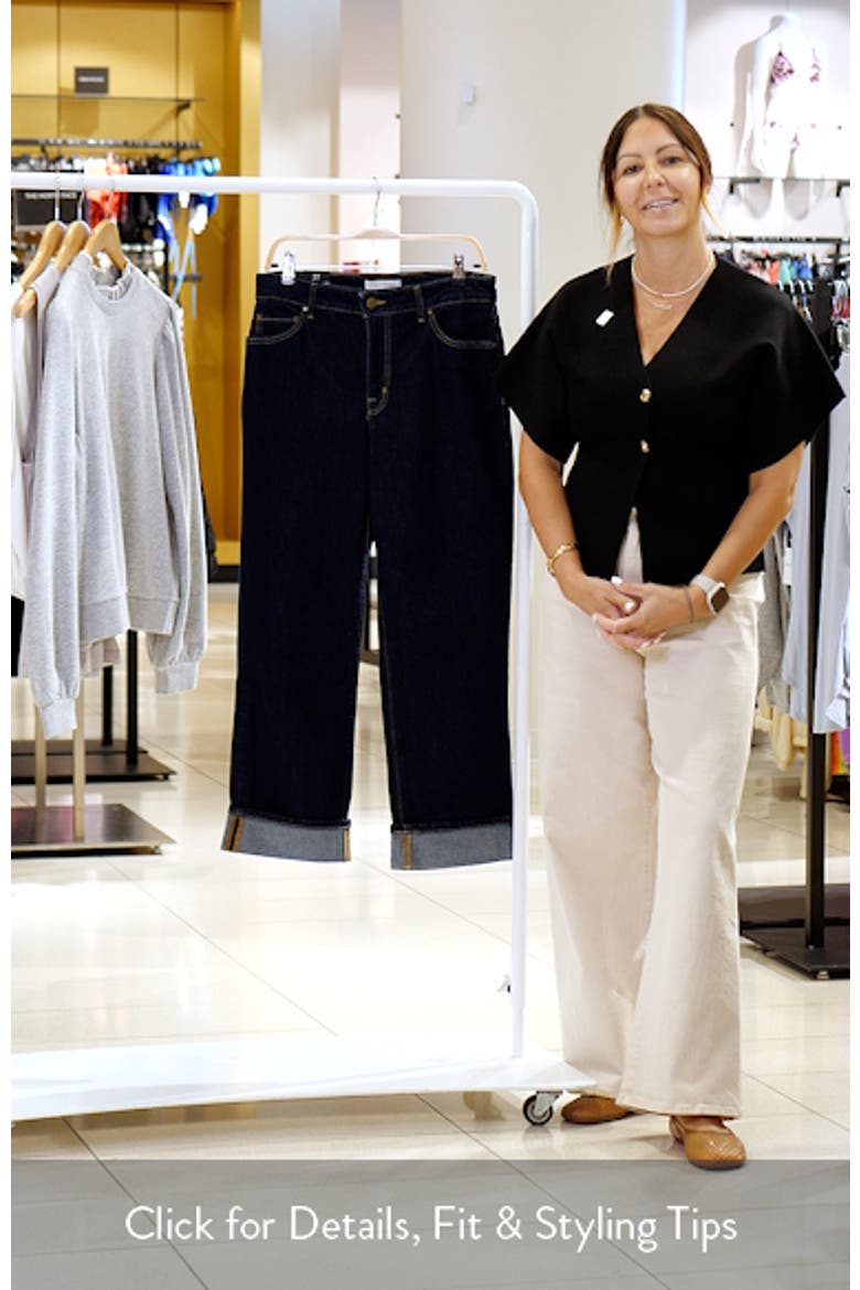 Cuffed High Waist Stretch Denim Straight Leg Jeans video