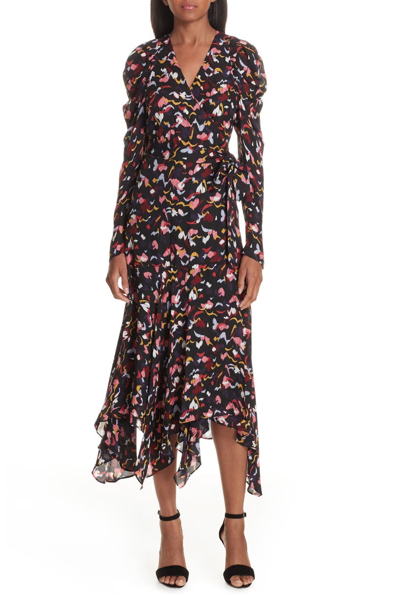 Tianna Silk Wrap Dress, Main, color, CORAL MULTI