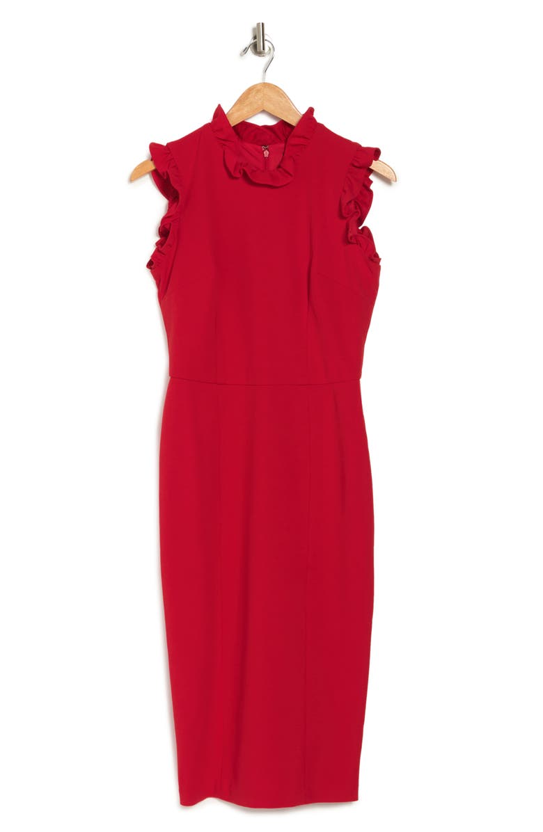 Maggy London Ruffled Sleeveless Midi Sheath Dress, Alternate, color,