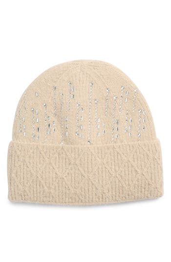 Natasha Stroke Crystal Beanie In Brown