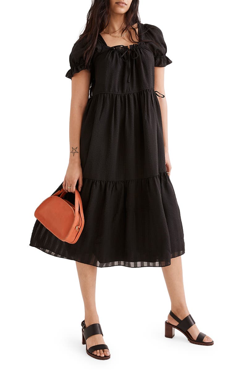 Madewell Square Neck Tiered Midi Dress, Main, color,