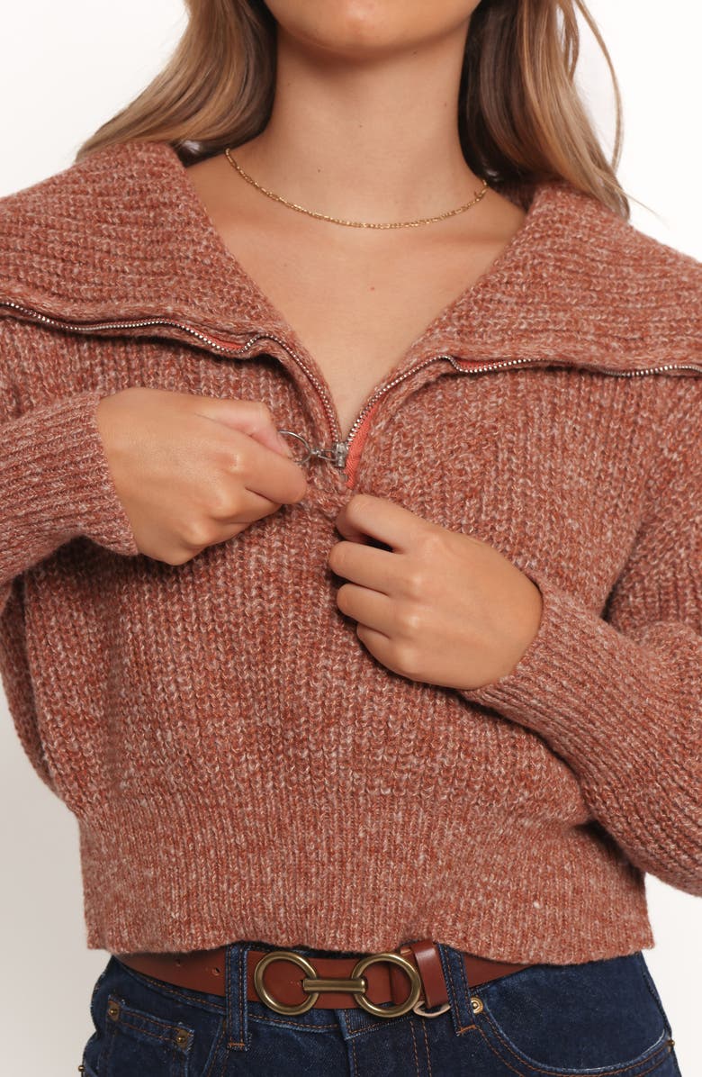 Petal & Pup Hallow Marled Quarter Zip Sweater, Alternate, color, Brown