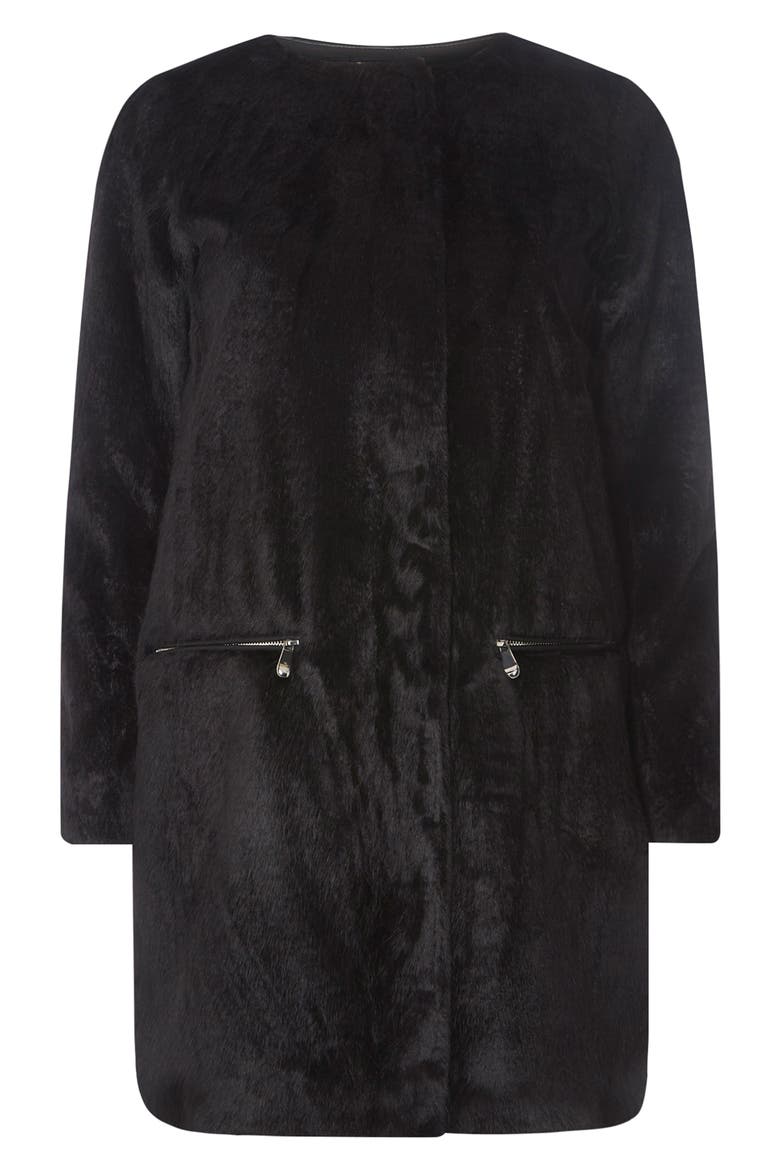 Faux Fur Coat, Alternate, color, BLACK