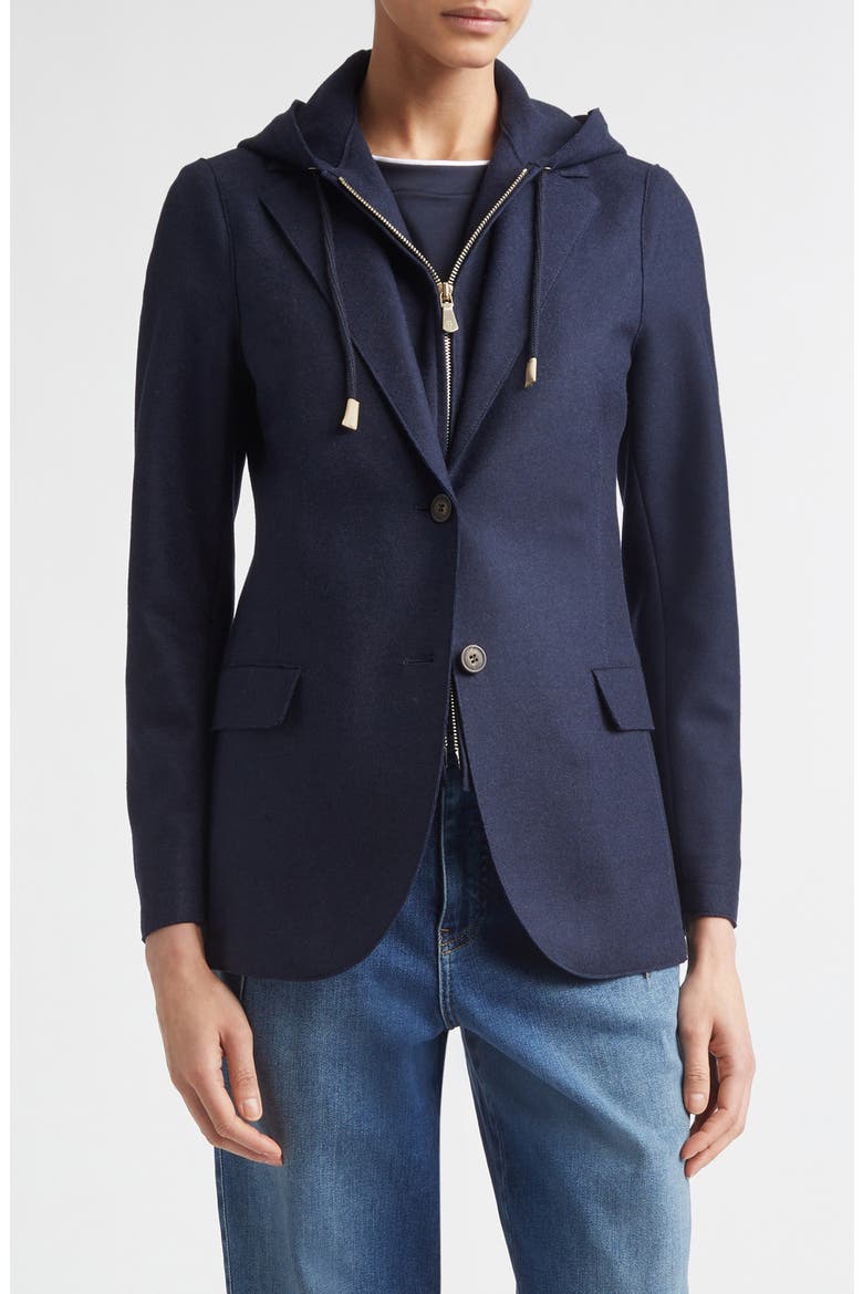 Wool Blend Flannel Blazer with Removable Hooded Bib, Main, color, 11 BLUE