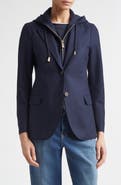 Eleventy Wool Blend Flannel Blazer with Removable Hooded Bib