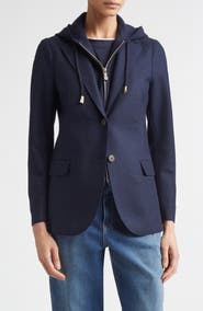 Eleventy Wool Blend Flannel Blazer with Removable Hooded Bib