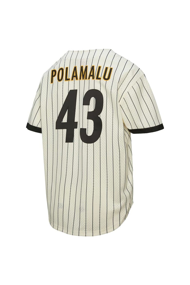 Men's Mitchell & Ness Troy Polamalu Cream Pittsburgh Steelers Name & Number Mesh Button-Up Baseball Jersey, Alternate, color, Cream
