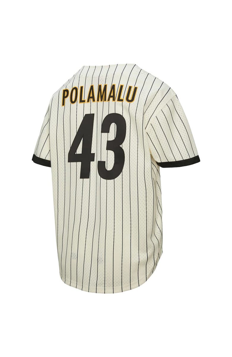 Mitchell & Ness Men's Mitchell & Ness Troy Polamalu Cream Pittsburgh Steelers Name & Number Mesh Button-Up Baseball Jersey, Alternate, color, Cream