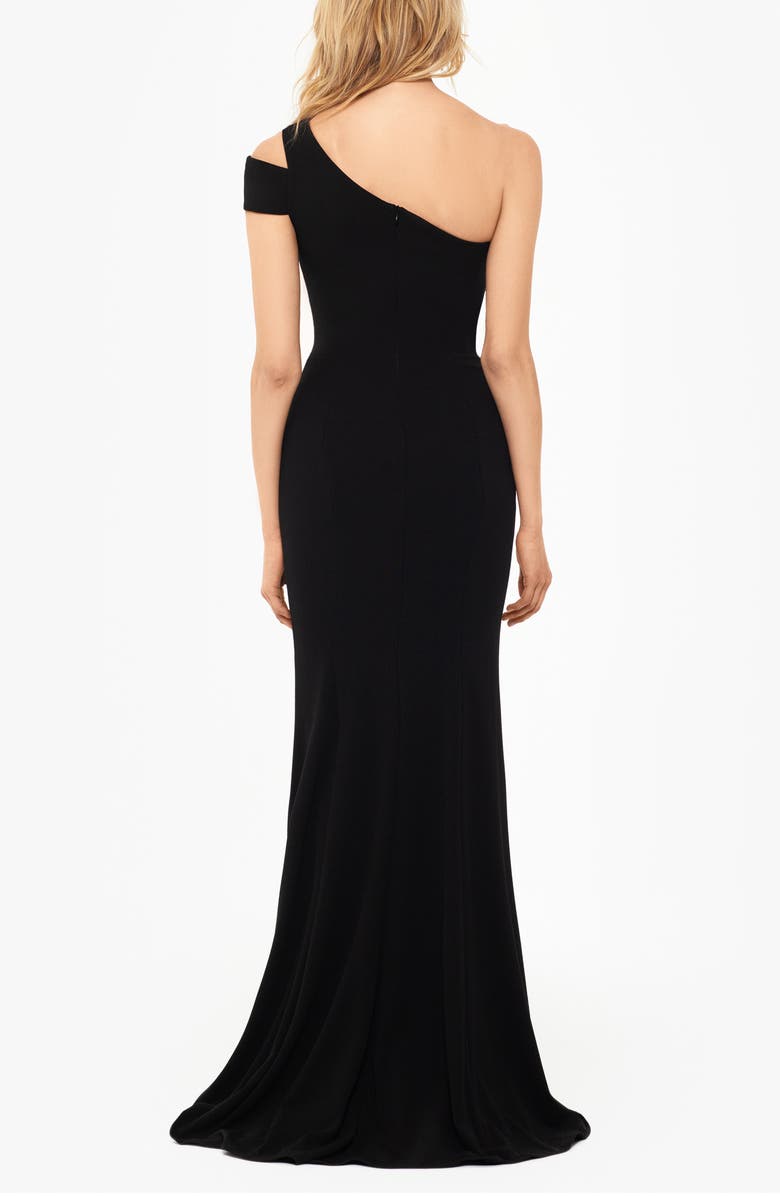 Betsy & Adam One-Shoulder Scuba Crepe Gown, Alternate, color, Black