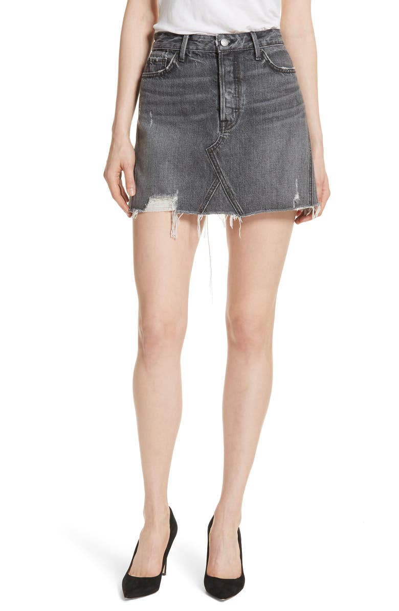 GRLFRND Eva A-Frame Gusset Denim Skirt, Main, color, 