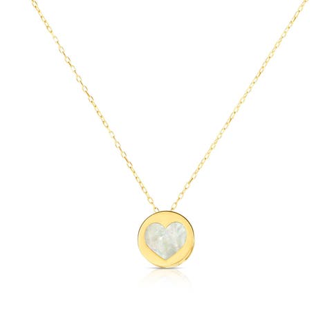 Mother of Pearl and Gold Heart Block Necklace