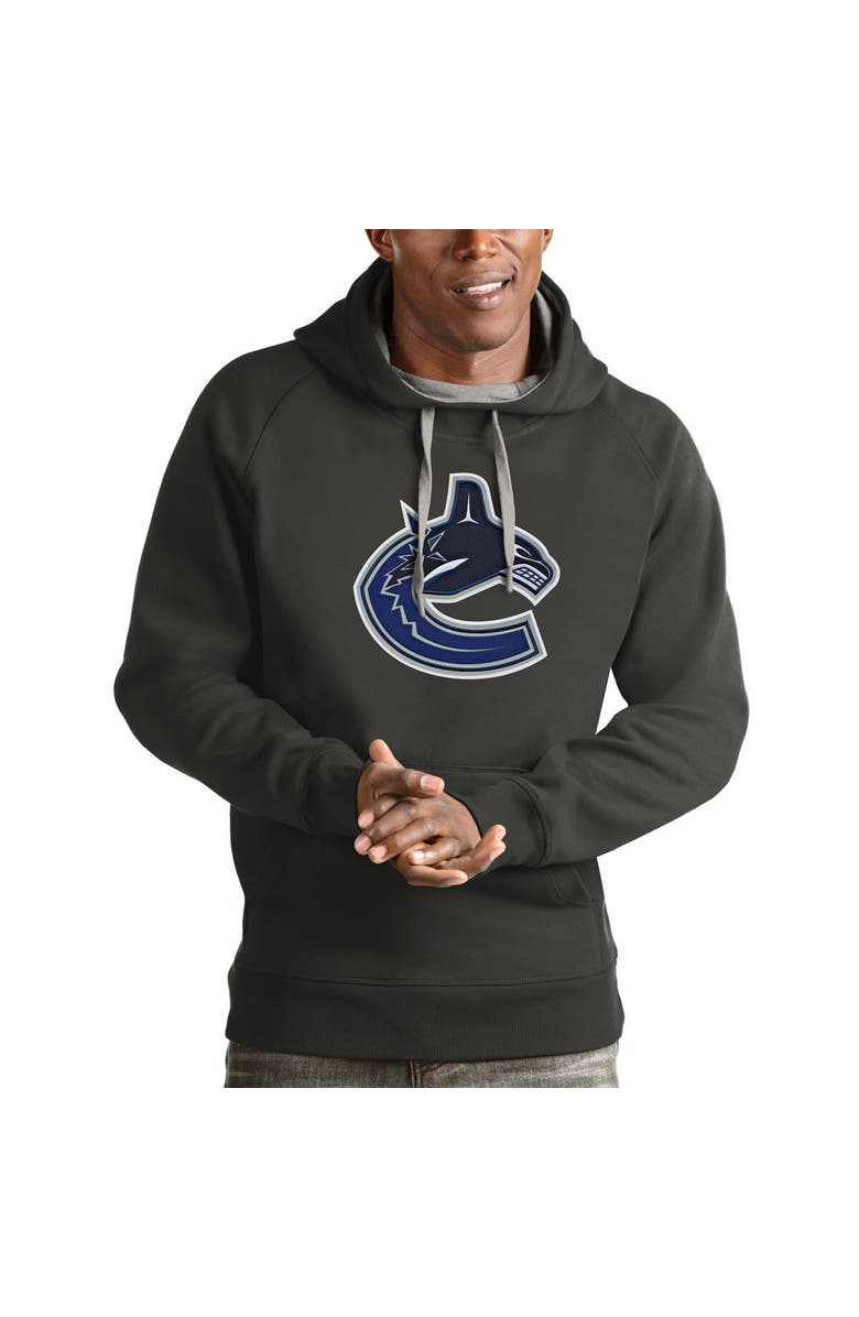 ANTIGUA Men's Antigua Charcoal Vancouver Canucks Logo Victory Pullover Hoodie, Main, color, Charcoal