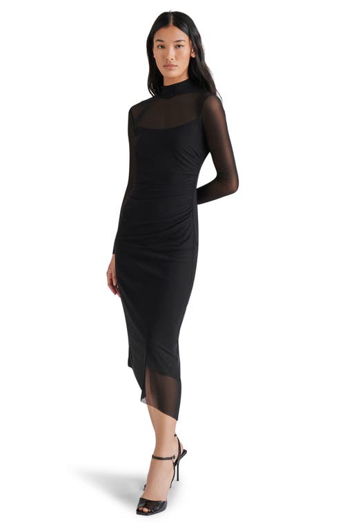 Steve Madden Blare Long Sleeve Mesh Midi Dress In Black