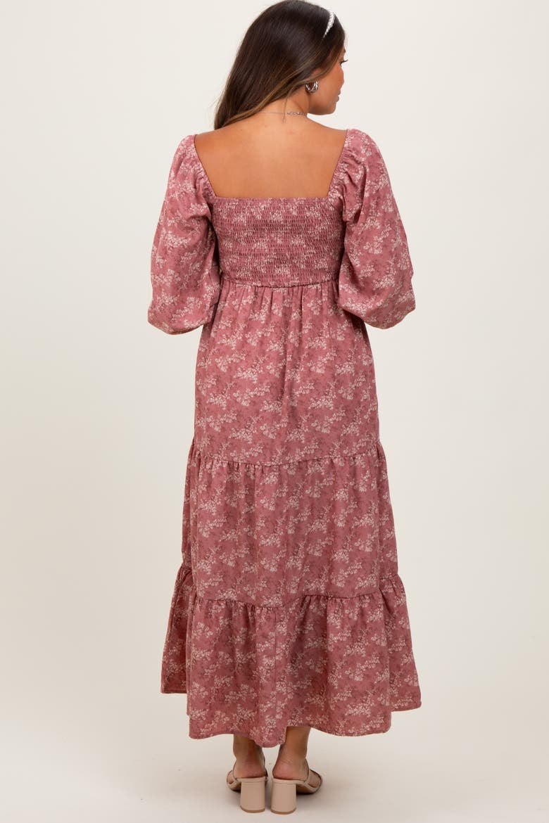 Floral Smocked Square Neck Maxi Dress, Alternate, color, Mauve