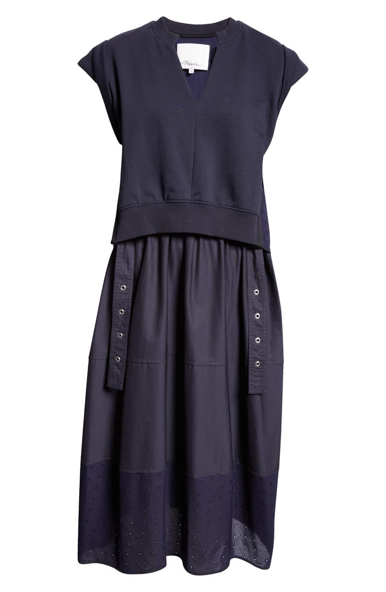 3.1 Phillip Lim Mixed Media Cotton Midi Dress, Alternate, color,
