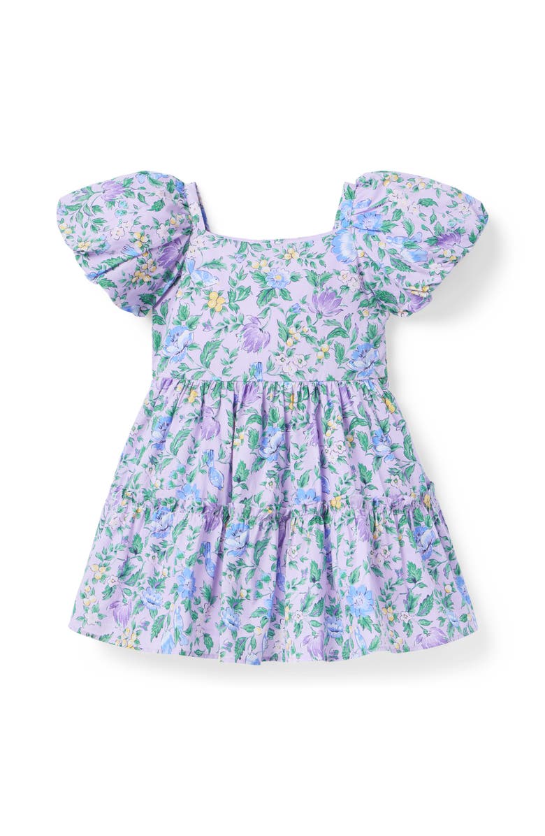 Janie and Jack Floral Puff Sleeve Dress, Main, color, Purple
