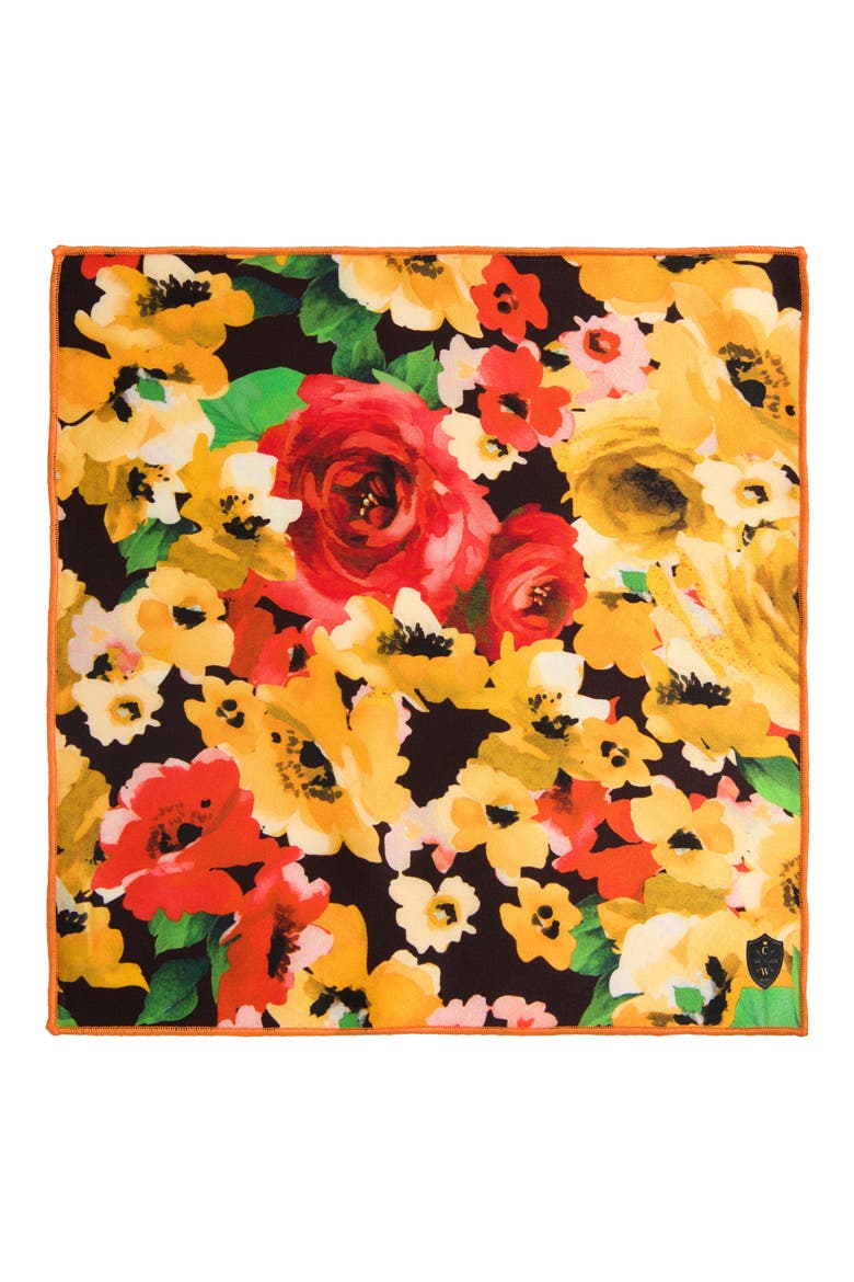 Yellow & Orange Floral Silk Pocket Square, Alternate, color, YELLOW