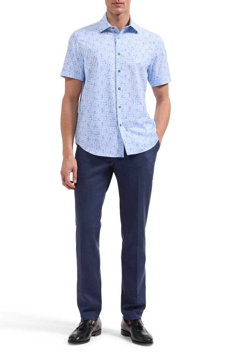 Bugatchi Miles OoohCotton<sup>®</sup> Abstract Print Short Sleeve Button-Up Shirt, Alternate, color, Iris
