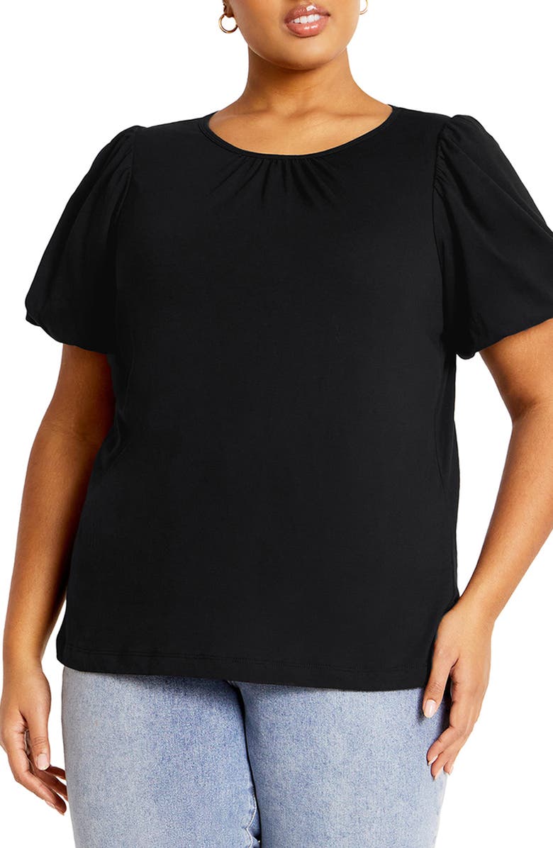 City Chic Leona Puff Sleeve Top, Main, color, Black