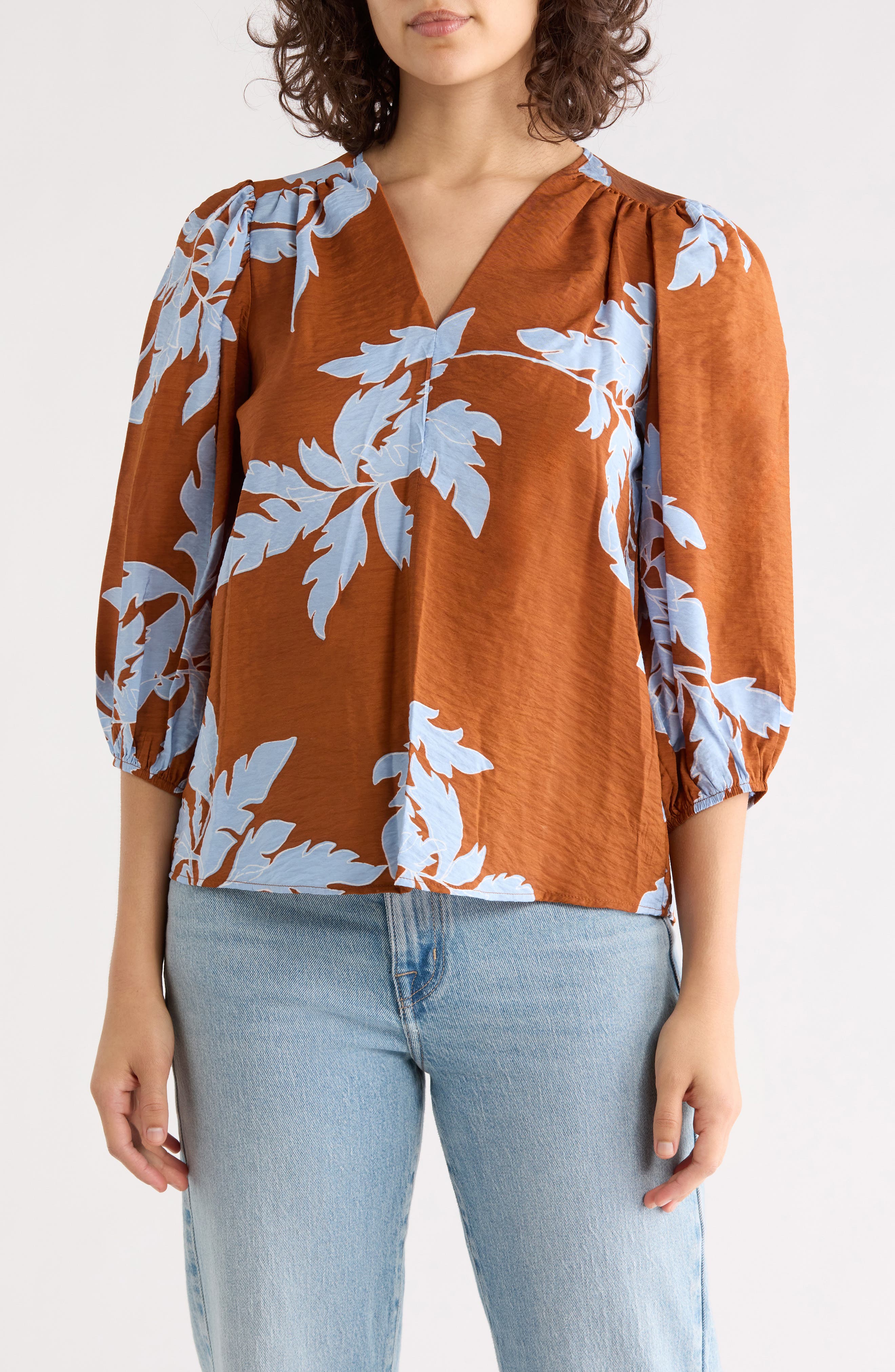 Renee C Floral Balloon Sleeve Top