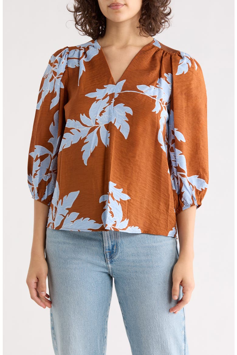 Floral Balloon Sleeve Top, Main, color, RUST