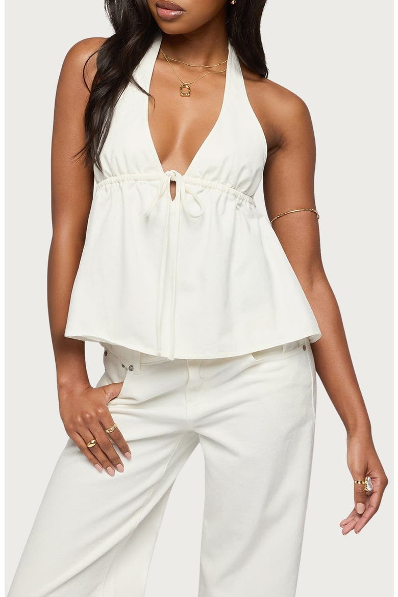 Safia Denim Halter Top, Main, color, WHITE