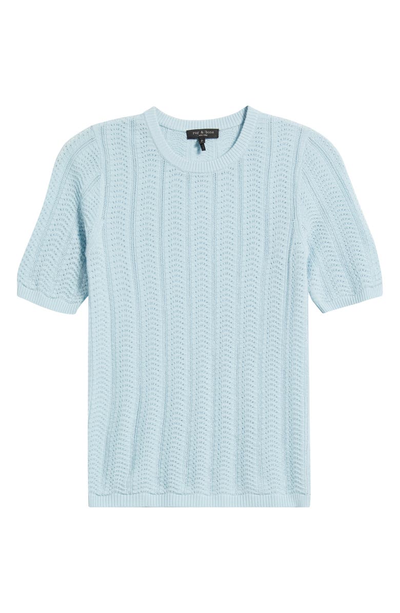 rag & bone Francesca Pointelle Short Sleeve Merino Wool Sweater, Alternate, color, Sky Blue