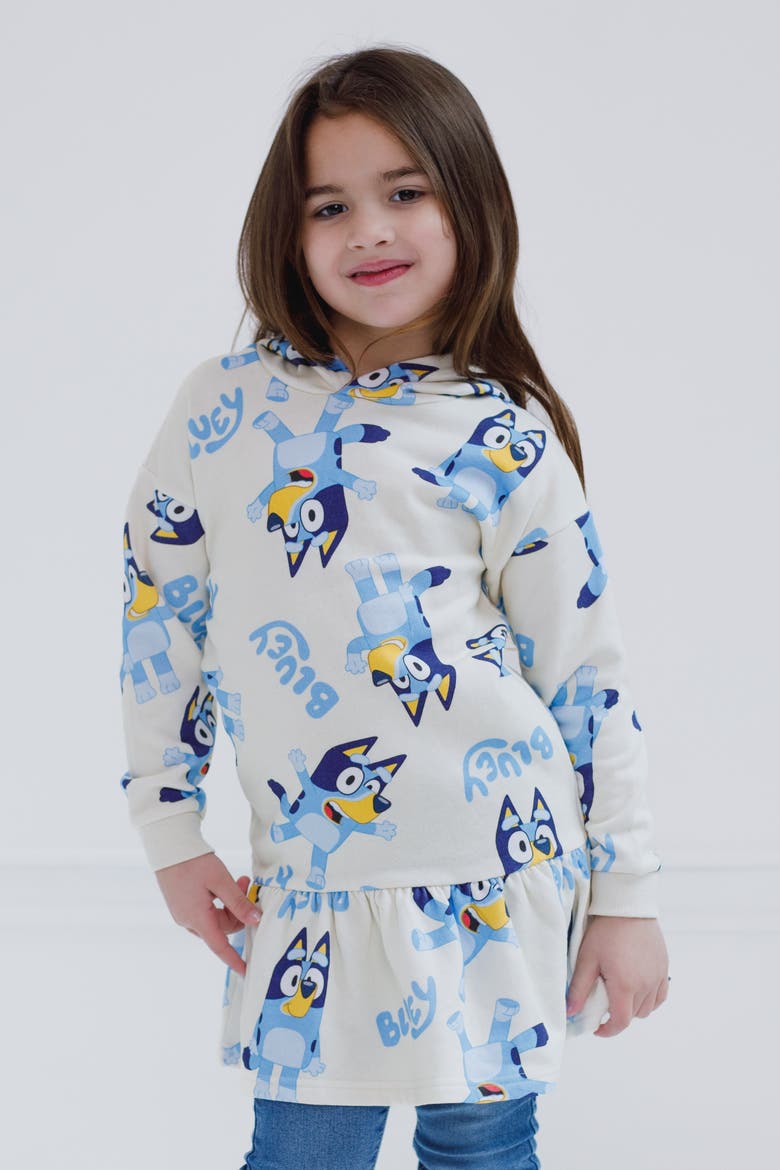 Fleece Hooded Dress, Alternate, color, Ivory Bluey