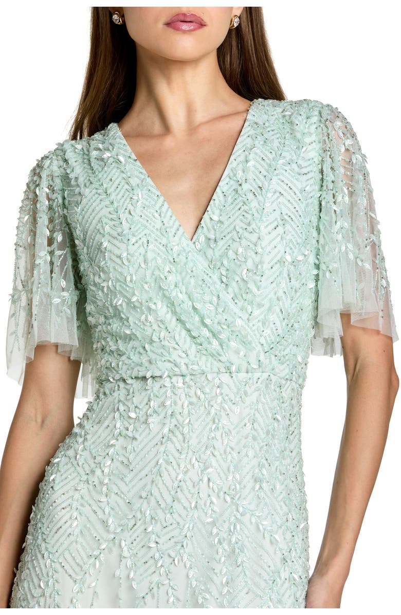 Mac Duggal Women's Beaded Wrap Over Butterfly Sleeve Dress, Alternate, color, Seafoam