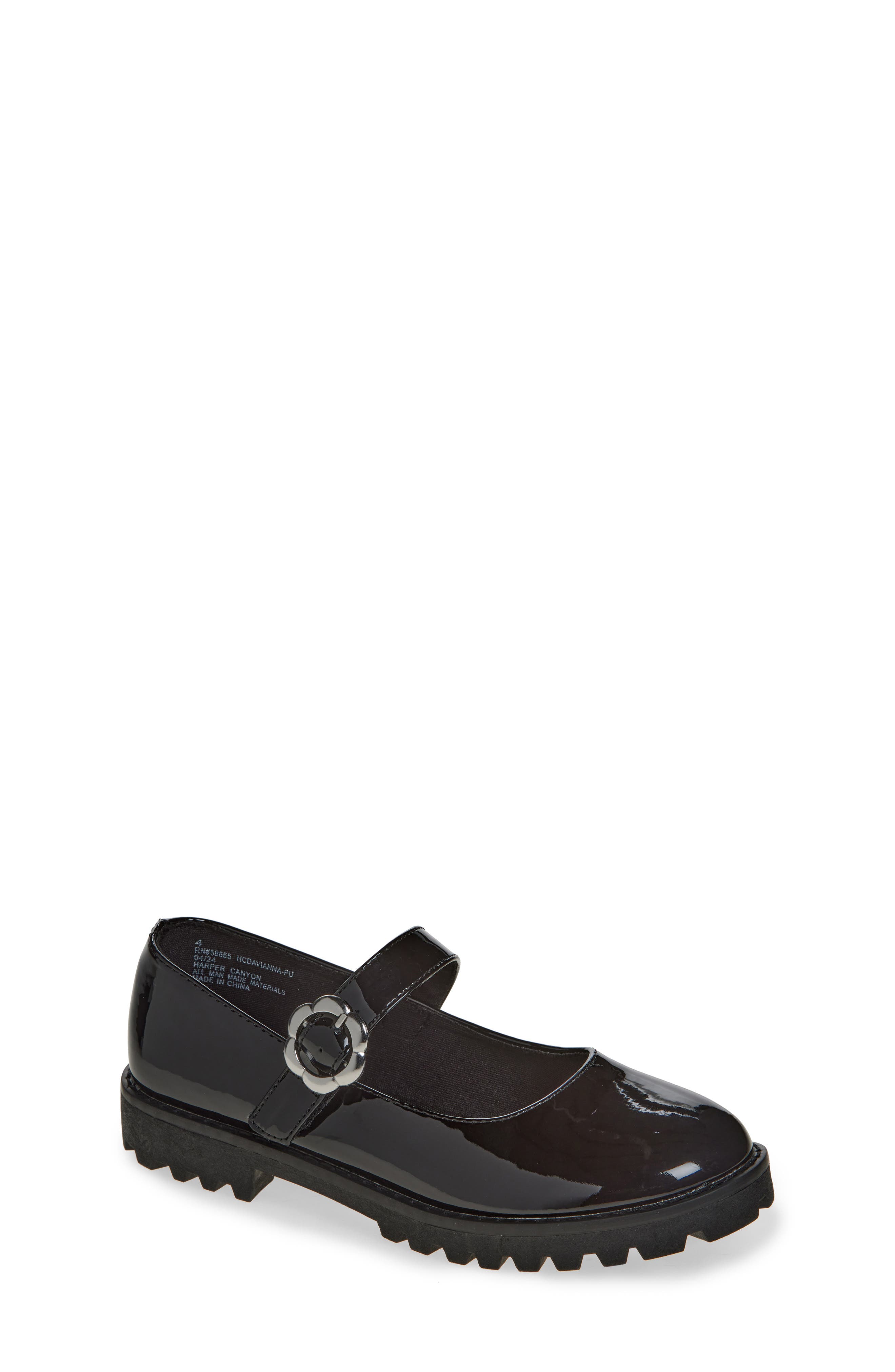 Harper Canyon Kids' Davianna Patent Mary Jane Flat, Main, color, Black