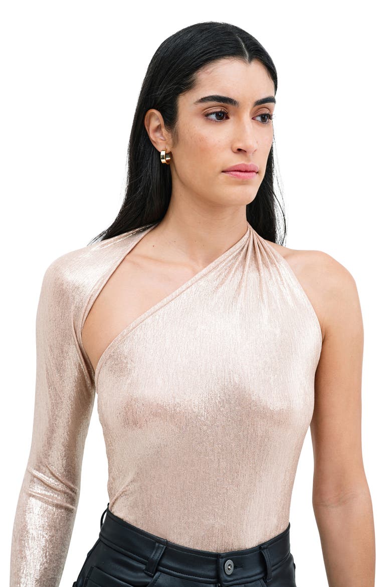 Manhattan Metallic One-Shoulder Shirt, Alternate, color, STARDUST
