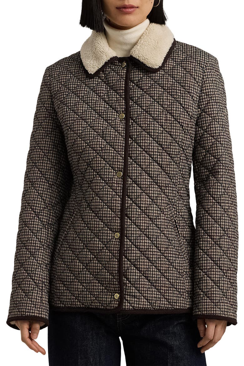 Quilted Blazer with Faux Shearling Lining, Main, color, MERLOT HOUNDSTOOTH