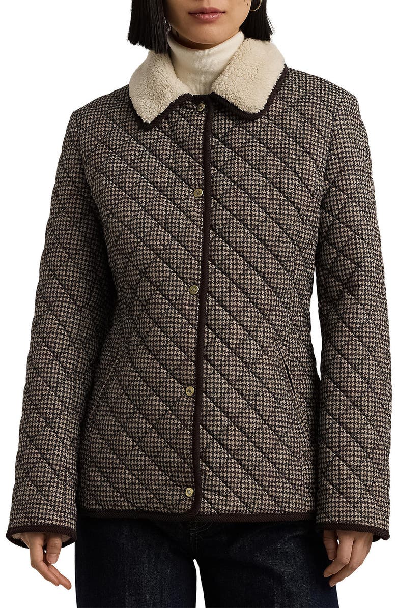 Lauren Ralph Lauren Quilted Blazer with Faux Shearling Lining, Main, color, Merlot Houndstooth