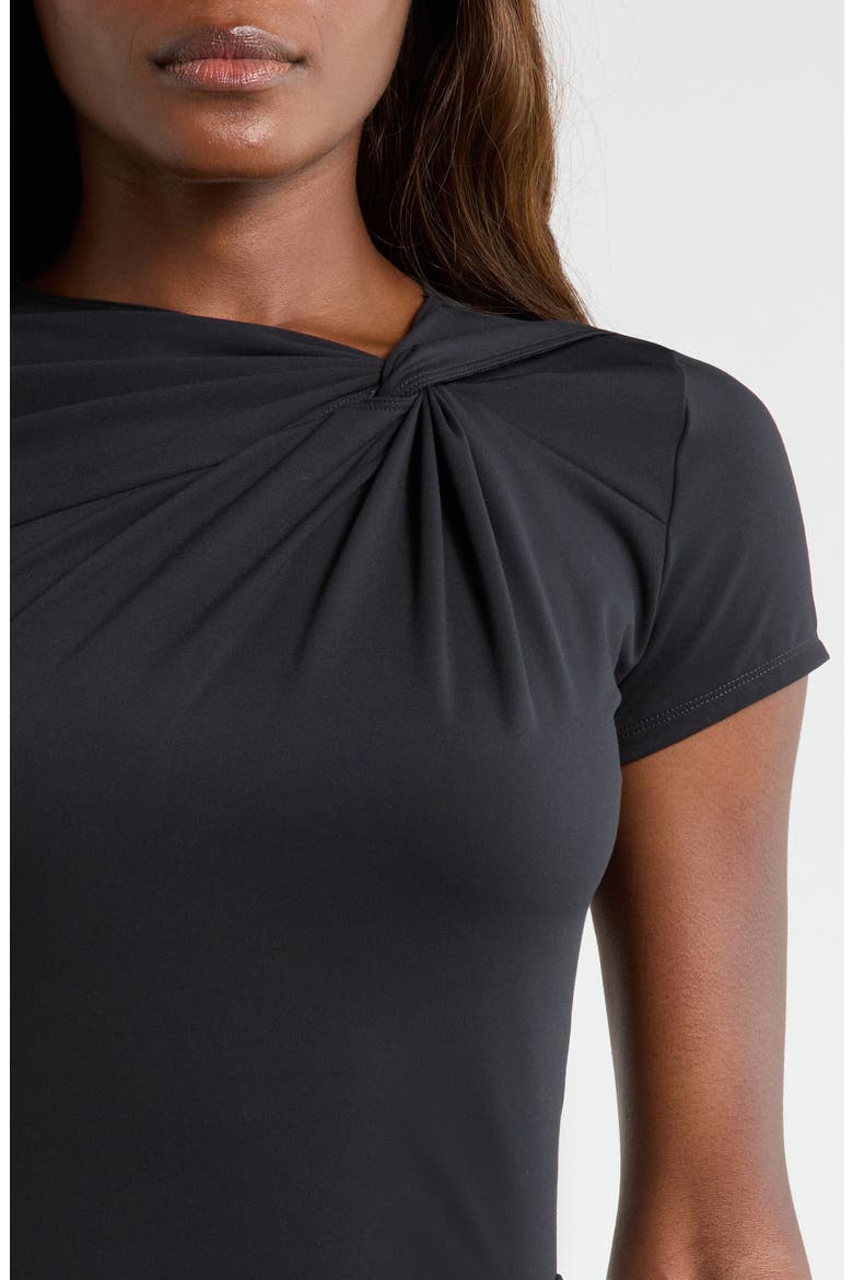 Asymmetric Twist Neck Crop T-Shirt, Alternate, color, BLACK