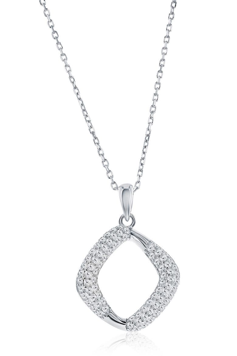 Pavé Cubic Zirconia Cushion Stud Earrings & Pendant Necklace Set, Alternate, color, SILVER