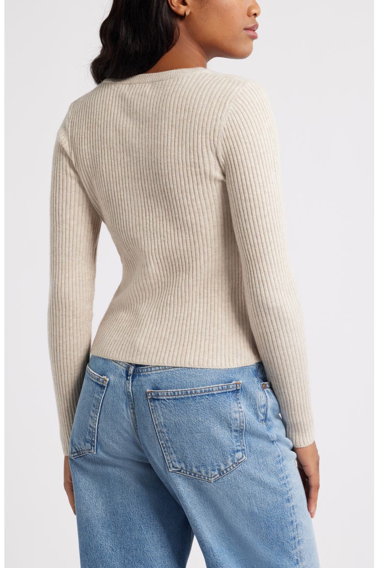 Ribbed Crewneck Cardigan, Alternate, color, BEIGE OATMEAL HEATHER