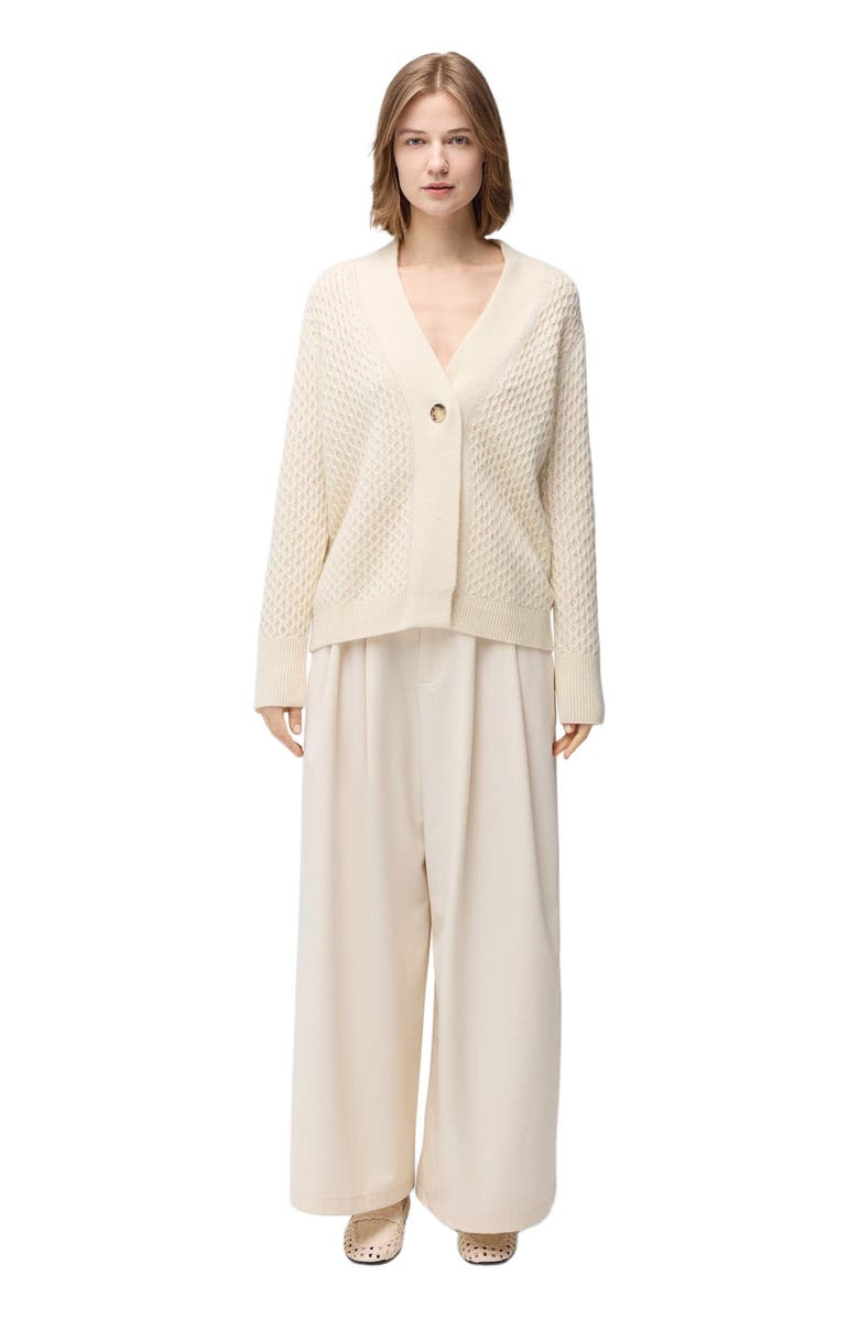 GOBI Mongolian Cashmere Textured One Button-Front Cashmere Cardigan, Main, color, Off White