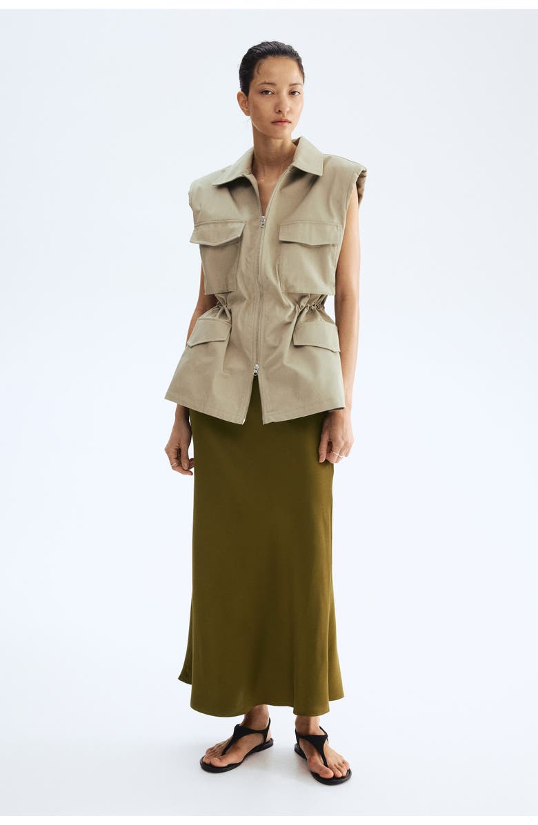 H&M Midi Skirt, Alternate, color, Olive Green