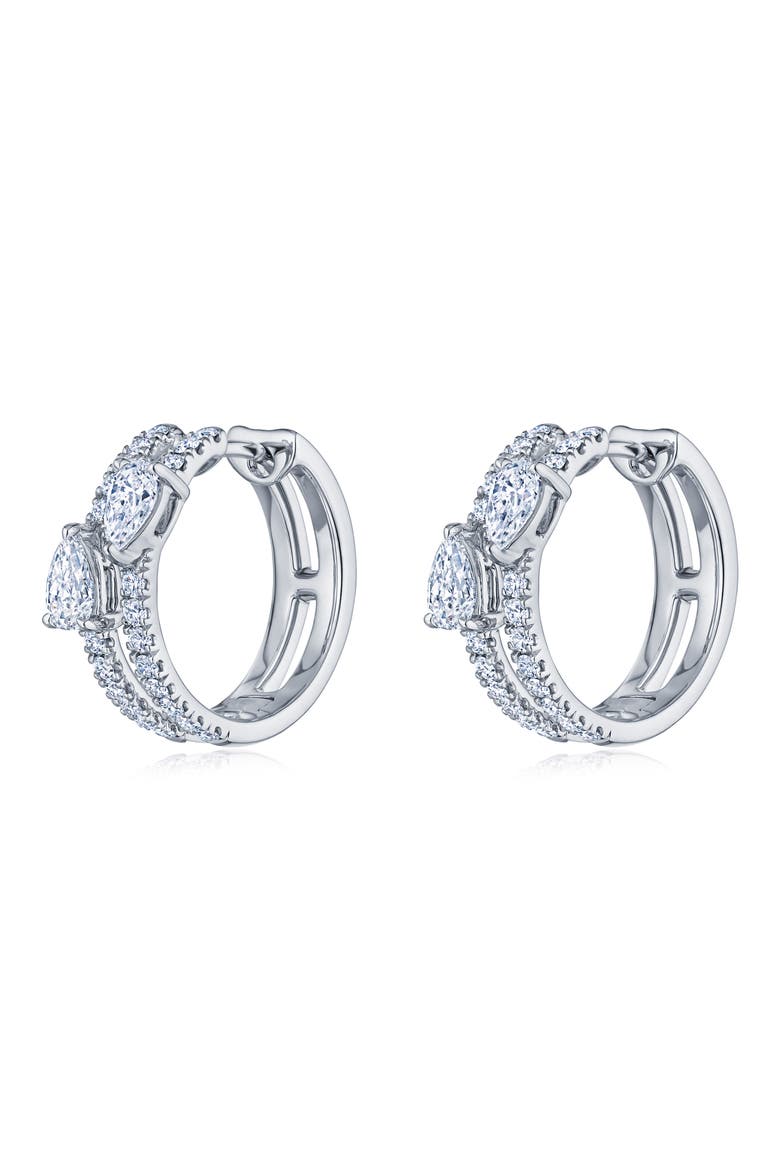 Duet Diamond Double Huggie Hoop Earrings , Main, color, WHITE GOLD
