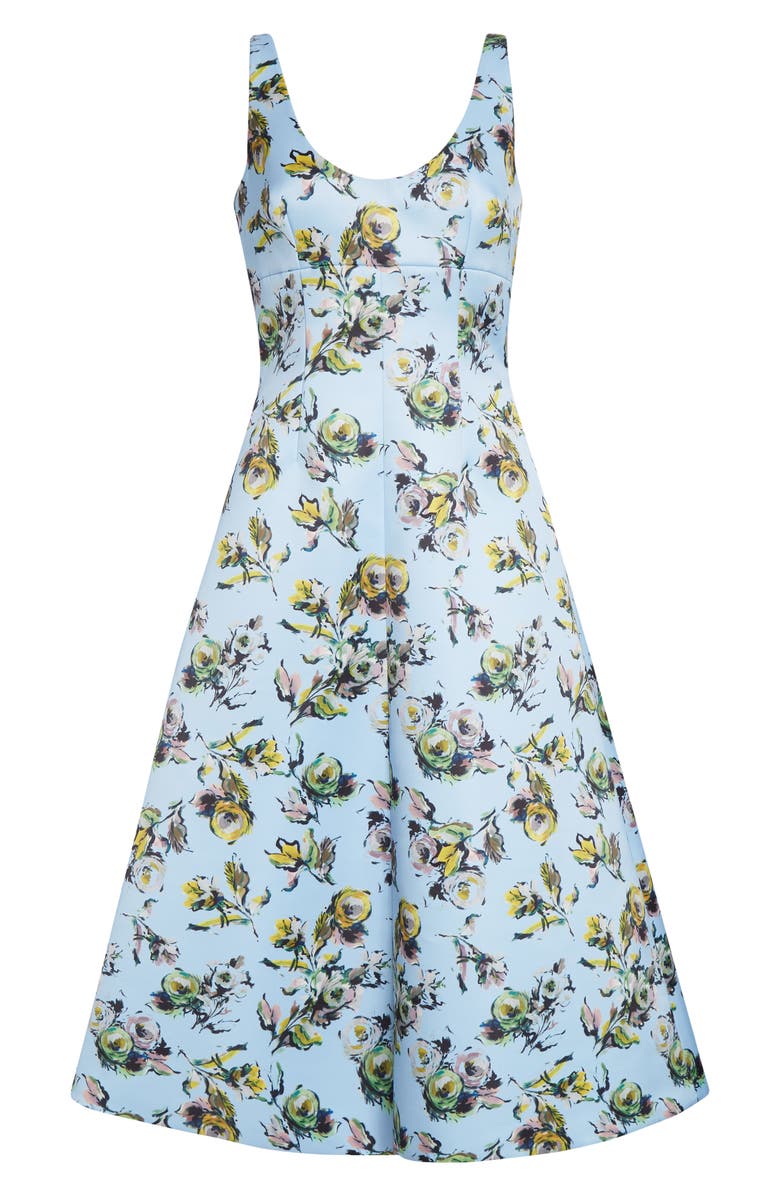 Emilia Wickstead Abella Floral Fit & Flare Midi Dress, Alternate, color, Floral Green/Yellow On Blue