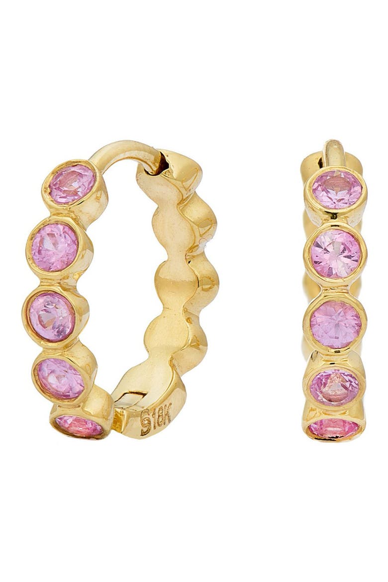18k Gold Pink Sapphire Huggie Hoop Earrings, Main, color, 18K YELLOW GOLD