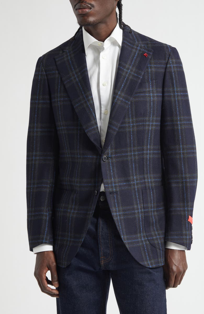 ISAIA Marechiaro Plaid Wool & Cashmere Sport Coat, Main, color, Blue