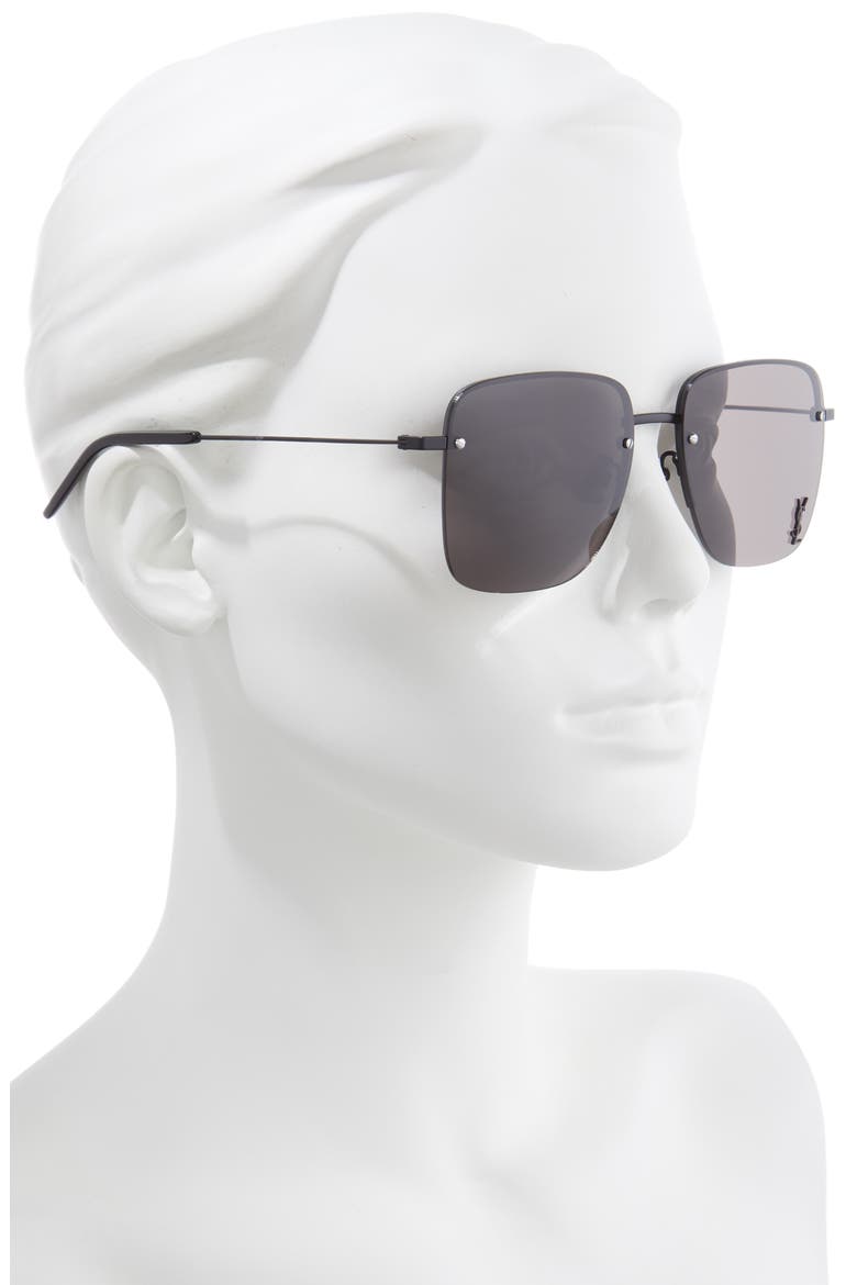 58mm Semi Rimless Flat Front Square Sunglasses, Alternate, color, BLACK/ BLACK