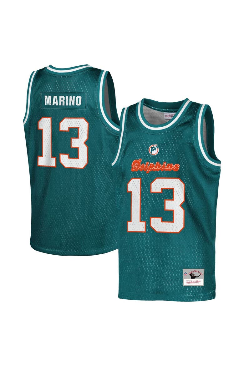 Youth Mitchell & Ness Dan Marino Aqua Miami Dolphins Retired Player NFL Basketball Fashion Jersey, Main, color, Aqua