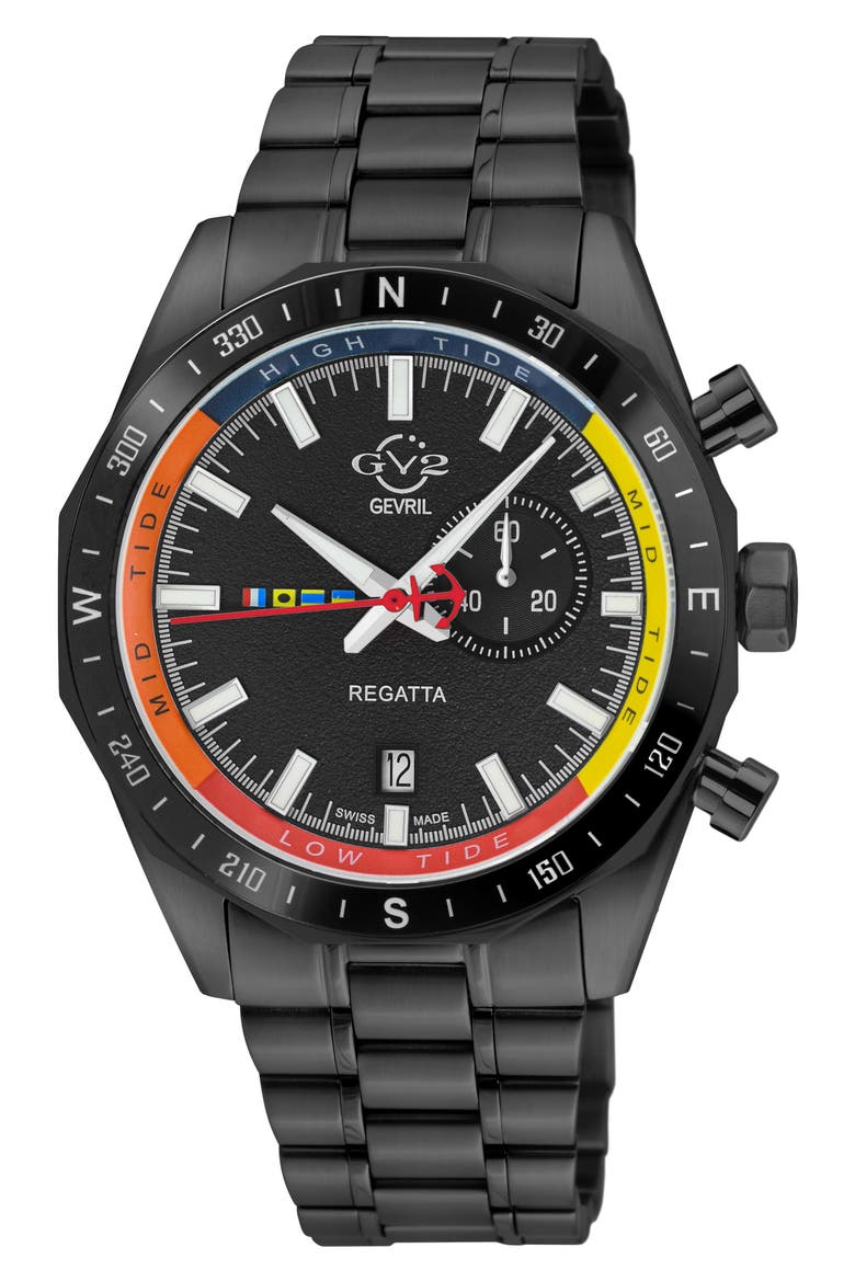 Regatta Stainless Steel Swiss Quartz Bracelet Watch, 42mm, Main, color, BLACK